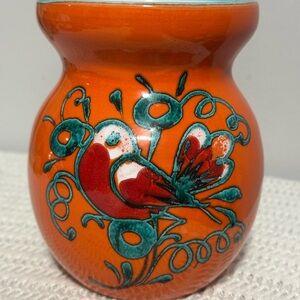 Vintage Italian Orange Ceramic Vase with Bird Design